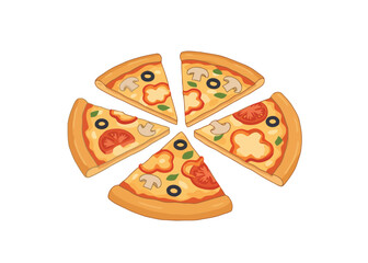 Slices Of Veggie Pizza, Isolated On White Background