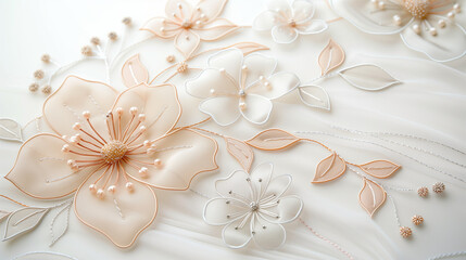 Delicate French Embroidered Floral Design in Soft Pastels