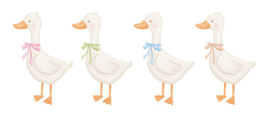 Cute baby goose, animal character, watercolor isolated illustration, hand drawn illustration for kids