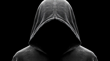 Mysterious Figure in a Hooded Sweatshirt Against a Black Background Conveying Anonymity and Intrigue During the Nighttime