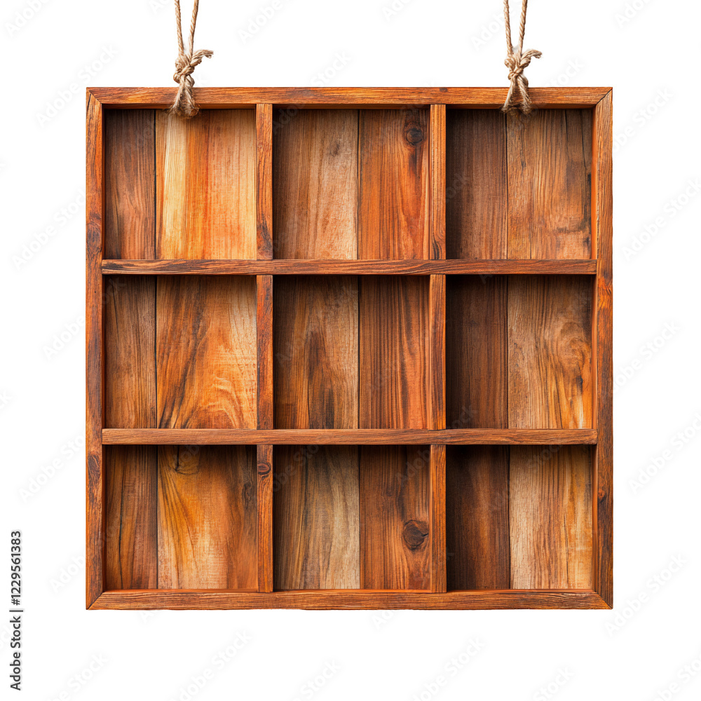 Aufkleber Wooden Display Shelf with Compartments for Organizing Items isolated on white background or PNG 