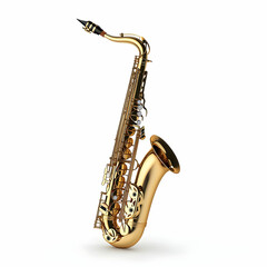 Fototapeta premium Golden Saxophone Stands Majestically on White Background, a Symbol of Musical Expression and Virtuosity.