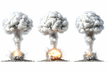 Three Stages of a Ground Explosion with Smoke and Debris Erupting Violently