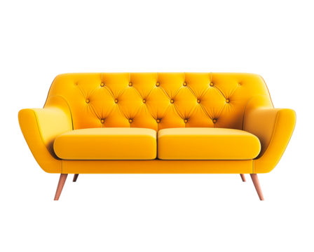Yellow modern soft sofa. Transparent background png