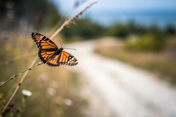 Obraz premium Single butterfly with blurred background, wingspan, high definition