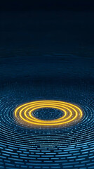 Abstract Background Features Glowing Yellow Circles and Blue Grid Pattern in a Dark Environment