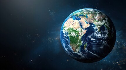 Naklejka premium Stunning view of Earth from space showcasing continents, oceans, and atmospheric details
