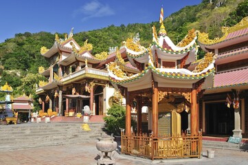 Fototapeta premium Temple on the mountain of the black woman, volcano Nui Ba Den, Tay Ninh, Vietnam, Asia