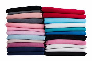 Stack of Colorful Folded Fabrics Showcases a Variety of Textures and Hues.