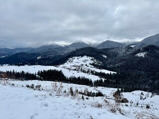 Landscape with Carpathian Mountains in winter, Ukraine