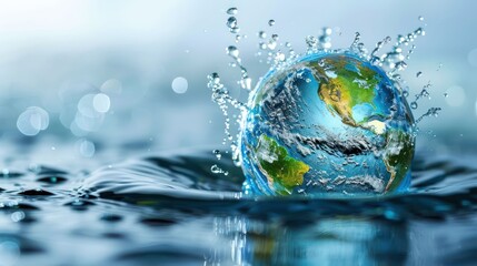 Water splash with a globe symbolizing environmental awareness and global unity in nature