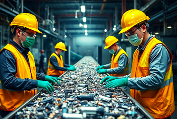 industrial workers working in factory