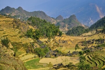 Mountain landscape with rice fields, Si Ma Cai District, Vietnam, Asia