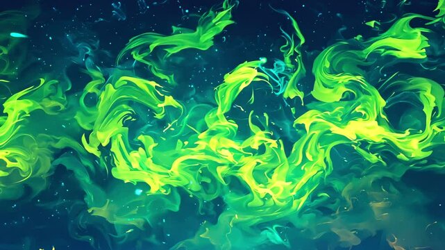Mystical Green Fire Swirling in a Cosmic Background - made with Generative AI