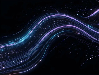 Naklejka premium Abstract Background with Glowing Neon Lights Forming a Wavy Pattern with Sparkling Particles