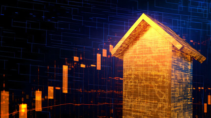 Obraz premium Golden upward arrow symbolizes financial growth with rising graph, digital abstract background illustration.