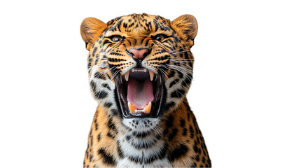 Obraz premium Roaring Leopard Closeup Portrait Against Black Background