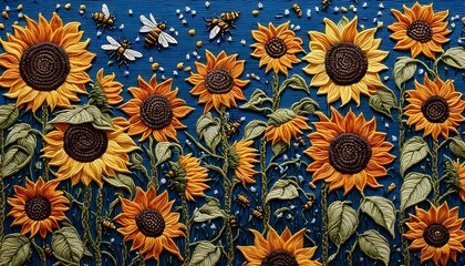 Bee and Sunflower Embroidery Art