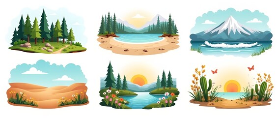 Obraz premium vector illustration of six natural season scenes arranged in a 2x3 grid on a clean white background
