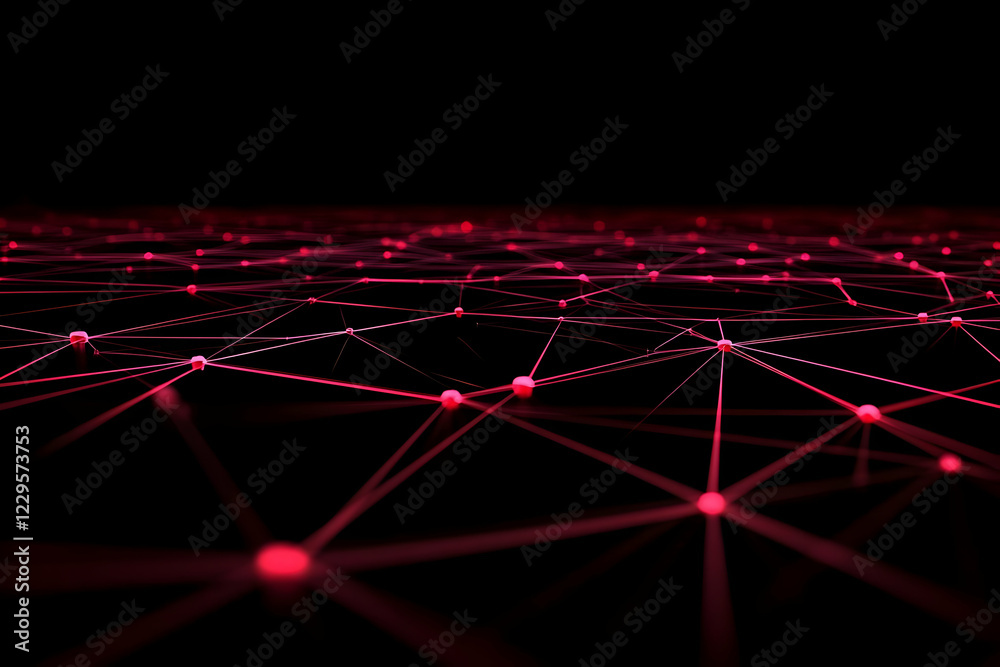 Poster abstract red network connecting dots and lines spreads across a dark background seamlessly