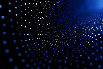 Obraz premium Abstract Blue Network Grid Connecting Dots on a Dark Background with Soft Focus and Subtle Lighting Effects.