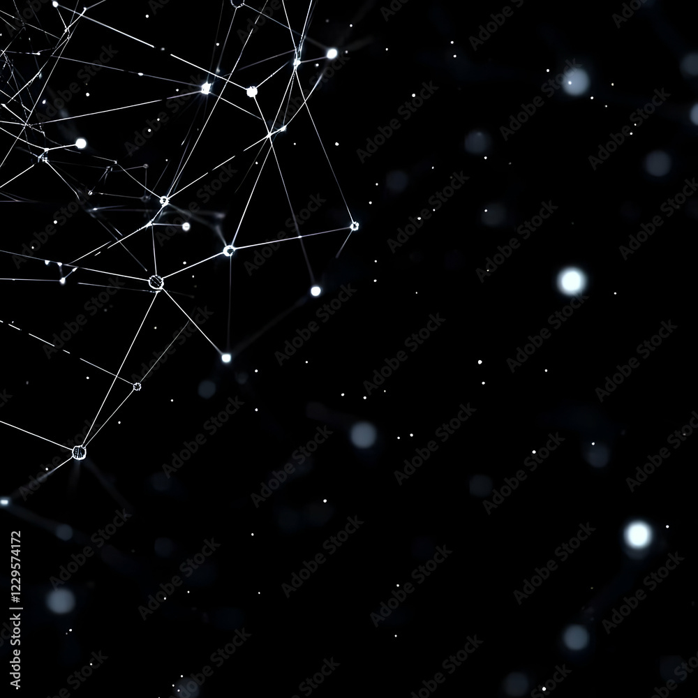 Wall mural abstract network of lines and glowing dots creates a futuristic design on a dark background