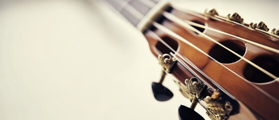 Naklejka premium A beautiful acoustic guitar is sitting on a pristine white surface