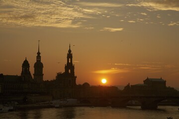 Sunset, silhouette, Dresden, Saxony, Germany, Europe
