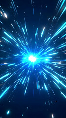 Abstract Blue Light Rays Burst from a Central Point on a Dark Background, Creating a Dynamic Visual.