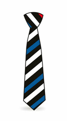 Striped Tie Illustration Features Black, White, Blue, and Red Stripes on a White Background