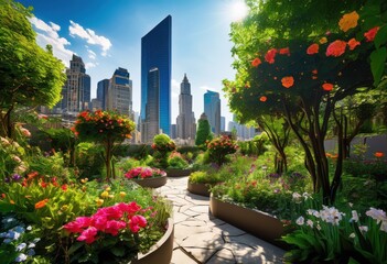 Fototapeta premium essentials vibrant green spaces urban design focusing community engagement, plants, greenery, parks, gardens, flowers, trees, nature, landscape
