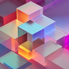 This captivating abstract image features colorful transparent cubes arranged in a geometric pattern, creating a vibrant visual effect. Perfect for design projects.