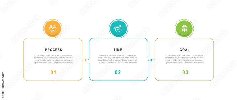 Poster 3 column infographic with line style. Infographic template with icons and 3 step or option 