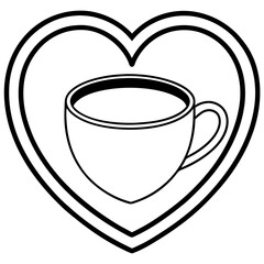Line Art Coffee Cup with Heart Motif