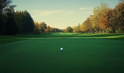 Fototapeta premium A small golf ball rests peacefully on the green of a beautiful golf course