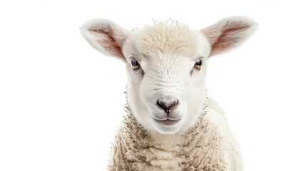 Fototapeta premium A close-up portrait of a cute, fluffy lamb looking directly at the camera.
