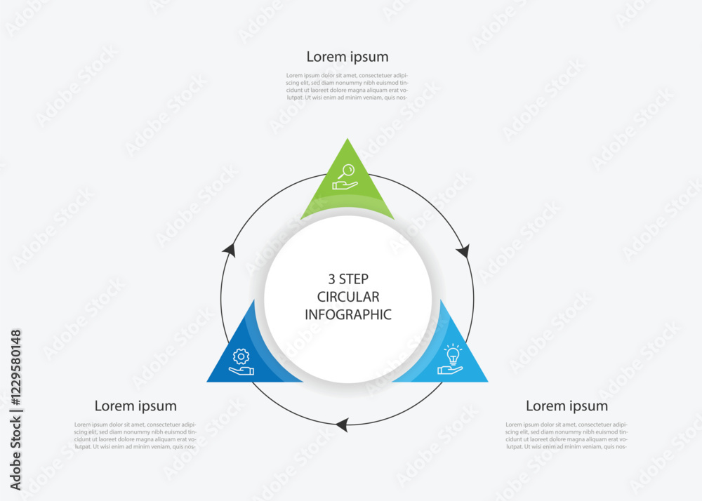 Poster Design template infographic element with triangle and circle line process. Timeline business template with 3 step and icons suitable for business information and web presentation 