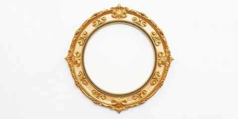 Round ornate gold frame with gilded details on a white background, luxury, golden accents, high end