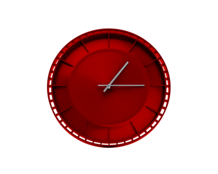 Modern Sleek Vibrant Red Wall Clock 01:15 One Fifteen 1:15 For Modern Interiors 3D Illustration