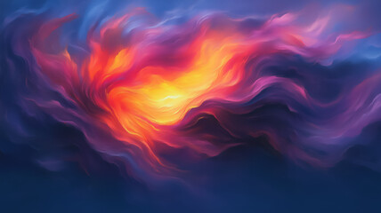 Obraz premium Cosmic Inferno: A mesmerizing swirl of vibrant colors, resembling a fiery nebula or cosmic explosion. The interplay of deep blues, fiery oranges.