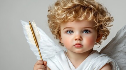 Fototapeta premium Realistic Portrayal of a Cupid Child with Curly Hair