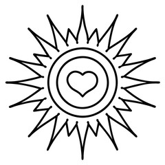 Line Art Sun with Heart at Its Center