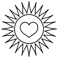 Line Art Sun with Heart at Its Center