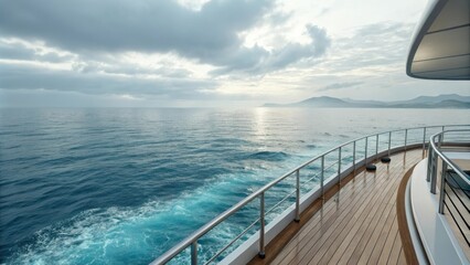 Serene and peaceful ocean views from a luxury yacht's deck, peaceful harbor, sailing boat