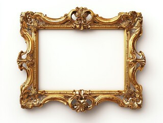 Ornate gold frame on white wall, empty space for art/photo