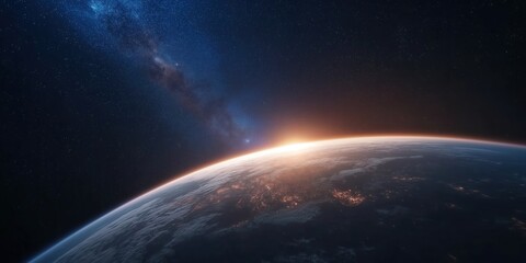 Fototapeta premium A stunning view of Earth from space, with the Milky Way galaxy stretching across the background