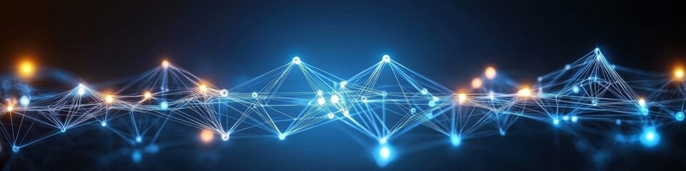 Geometric Circuitry with Glowing Nodes in a Dark Blue Environment - High Technology Vector Template