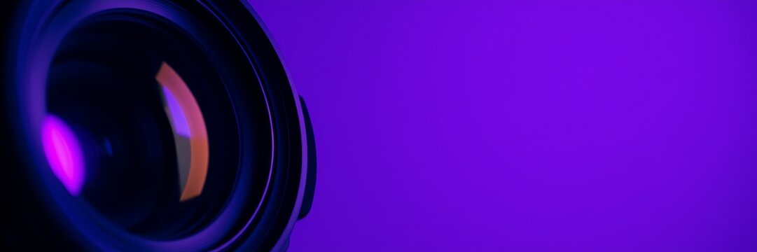 Camera Lens with Purple Glow on a Vibrant Background - Powered by Adobe