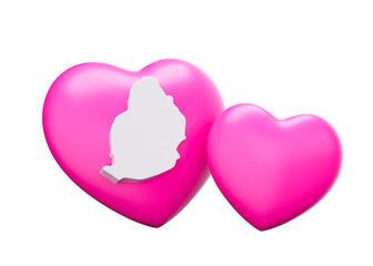 3d Shiny Pink Hearts With 3d Map Of Mauritius 3d Illustration