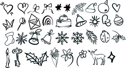 A set of simple line illustrations for all occasions in a monochrome color scheme. Digital, vector illustration for advertising, designs, printing, branding